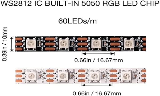 WS2812B LED Strip Individually Addressable Light WS2811 IC WS2812 60Pixels/m SMD 5050 RGB Pixel Strip DC5V (16.4FT 300LEDS Non-Waterproof, Black PCB)