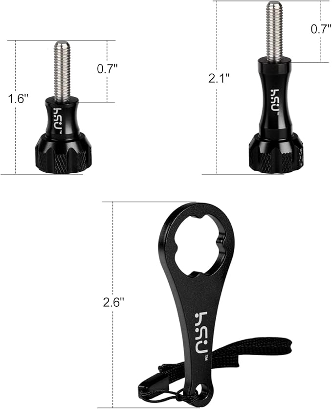 HSU Aluminum Thumbscrew Set + Wrench for Gopro Hero 13, 12, 11, 10, 9, 8, 7, 6, 5, 4, 3, AKASO Campark and Other Action Cameras (Black,3Pcs)