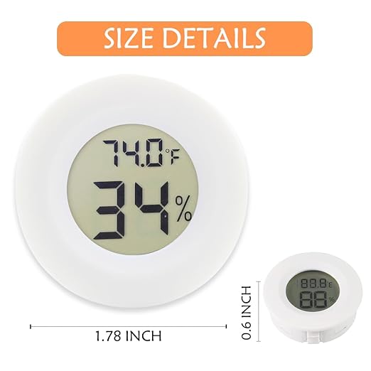 6-Pack Mini Round Hygrometer Thermometer Digital LCD Monitor Indoor Outdoor Humidity Meter Gauge Temperature for Humidifiers Greenhouse Reptile Fahrenheit Celsius White