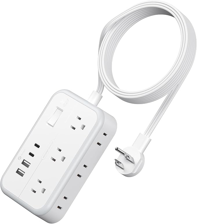 Power Strip 10 ft, Flat Plug Extension Cord with 6 Outlets 4 USB Ports, Outlet Extender Long Cord, Overload Protection, Extension Cord with Multiple Outlets for Indoor, Home, Office