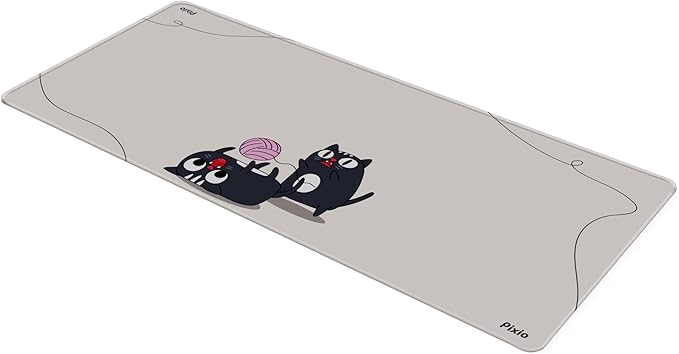 Pixio Mouse Pads - 36 x 16 inch XXL Playful Cats (Center) Beige Multifunctional Large Desk Mats for Gaming, Office, Desktop Anti-Slip Waterproof Washable Computer Mouse Mat