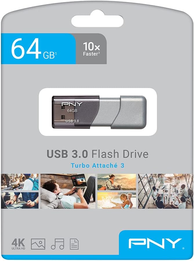 PNY 64GB Turbo Attache 3 USB 3.0 Flash Drive (Pack of 1)