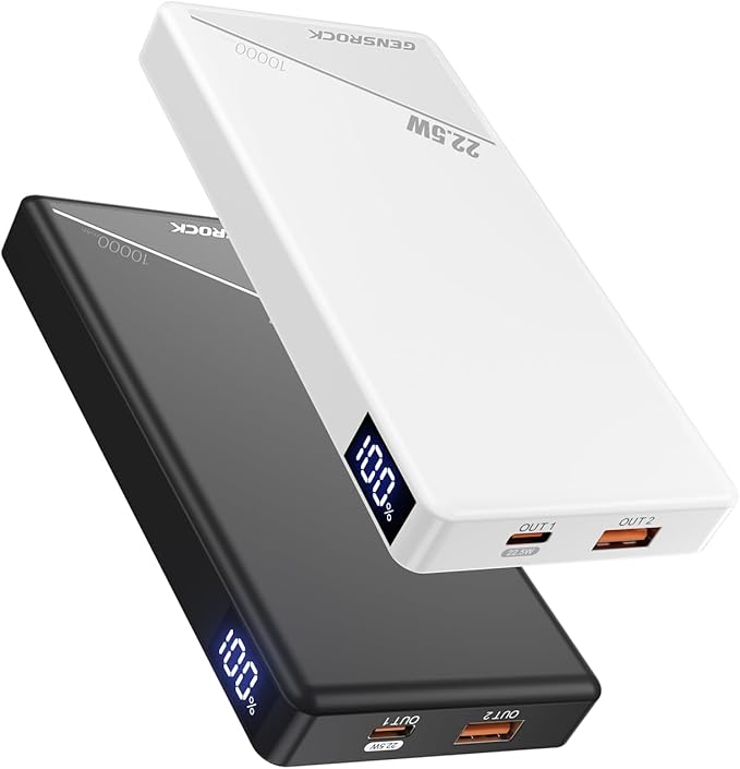 GENSROCK 2 Pack Portable Charger Power Bank 10000mAh, PD 22.5W Fast Charging with Exact LED Display,Portable Phone Charger for iPhone17/16/15/14/13 Galaxy S24/22 Pixel iPad Heated Vest & Travel
