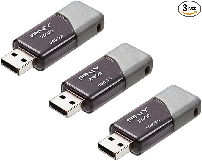 PNY 256GB Turbo Attaché 3 USB 3.0 Flash Drive 3-Pack – Grey, P-FD256X3TBOP-MP, 100MB/s, Light-Weight Durable - Data Storage and Transfer
