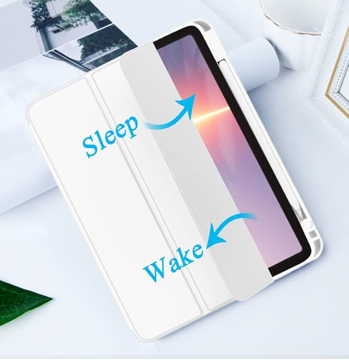 Cases for iPad Pro 12.9 Case 6th/5th/4th Generation (2022/2021/2020) with Pencil Holder [Apple Pencil Wireless Charging] Soft TPU Smart Tri-fold Stand Protective Cover(White)