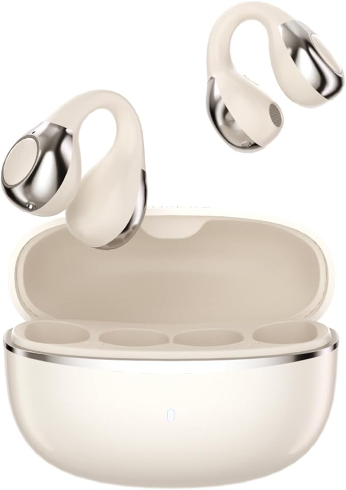 Open Ear Earbuds I5, Bluetooth 6.0 Headphones for Gym & Running, IPX5 Sweatproof, 36H Playtime, Secure Clip-On Fit for Work & Sports (2-White)