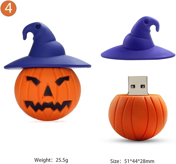 Halloween USB Flash Drive 16GB x 4 Pieces Creative Pumpkin USB Gift Cartoon Memory Stick Data Storage Pendrive with Keychain U Disk for Computer Notebook Laptop