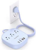Cruise Ship Travel Essentials, 22.5W/4.5A Flat Plug Power Strip, 6Ft Extension Cord, 3 Outlets 4 USB Ports (2 USB C) Cruise Approved Power Strip No Surge Protection, Desktop Charging Station, Purple