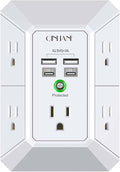 USB Wall Charger, Surge Protector, QINLIANF 5 Outlet Extender with 4 USB Charging Ports(2U2C) 3-Sided 1680J Power Strip Multi Plug Outlets Wall Adapter Spaced for Home Travel Office, White