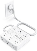 Surge Protector Power Strip - 12 AC Outlets + 6 USB Ports (2 USB-C), 5FT Flat Plug Extension Cord with Multiple Outlets, Wall Mount, White