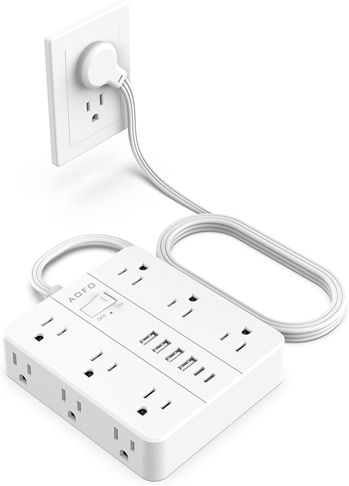 Surge Protector Power Strip - 12 AC Outlets + 6 USB Ports (2 USB-C), 5FT Flat Plug Extension Cord with Multiple Outlets, Wall Mount, White