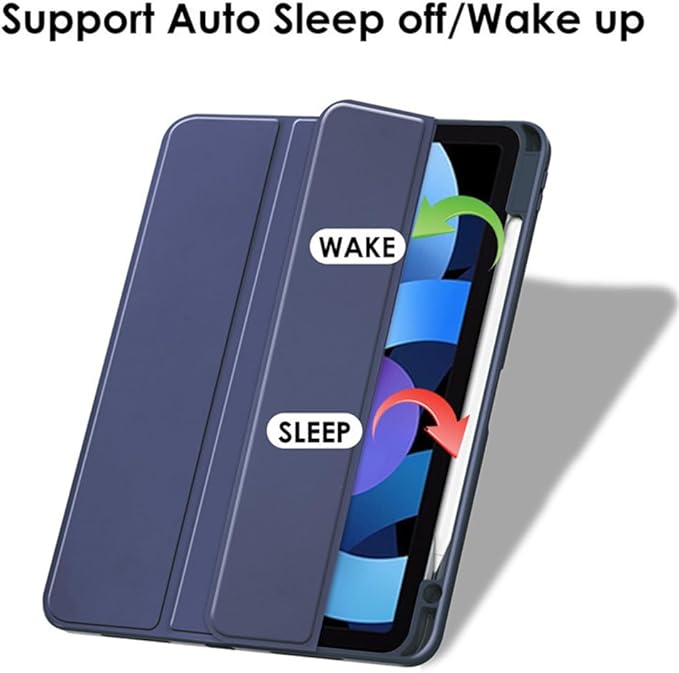 Clear Case for iPad Air 13 Inch (M4 2026/M3 2025/M2 2024)&iPad Pro 12.9 6th/5th/4th/3rd Gen (2018-2022) with Pencil Holder, Magnetic Trifold Smart Stand Cover Auto Wake Sleep (Dark Blue)