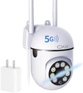CKK 1080P Security Camera Outdoor Corded Power, 2MP PTZ WiFi Home Camera (2.4G/5G Dual-Band), 360° Pan/Tilt, Color Night Vision, Motion Alerts, 2-Way Audio, Compatible with Alexa, SD/Cloud Storage