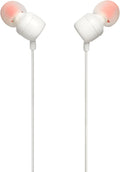 JBL Tune 110 - Wired in-Ear Headphones with JBL Pure Bass Sound, 1-Button Remote, Microphone and Tangle-Free Flat Cable (White)