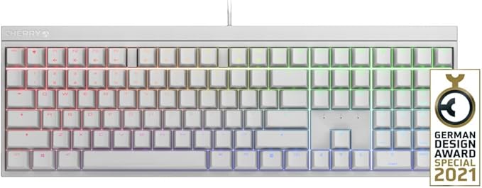 Cherry MX 2.0S Wired Gaming Keyboard with RGB Lighting Different MX Switching Characteristics: MX Black, MX Blue, MX Brown, MX RED and MX Silent RED (White - MX Silent Red Switch)