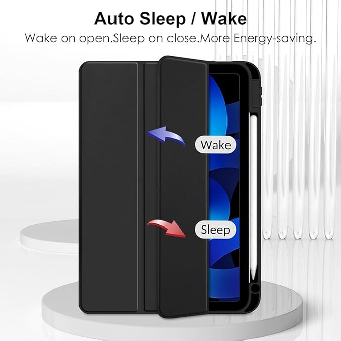 Clear Case for iPad Air 13 Inch (M4 2026/M3 2025/M2 2024)&iPad Pro 12.9 6th/5th/4th/3rd Gen (2018-2022) with Pencil Holder, Magnetic Trifold Smart Stand Cover Auto Wake Sleep (Black)
