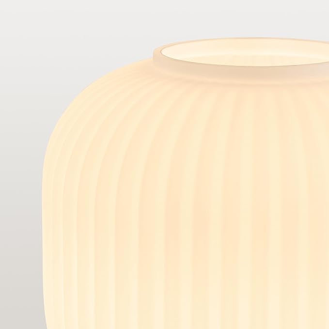 Globe Glass Mid Century Lamp: 7.9" Dimmable Milky White Brass Small Plug in Table Lamps - Vintage Cute Bedroom Ambient Bedside Nightstand Lamp - Modern Entryway Desk Shelf Gold Decorative Ribbed Lamps