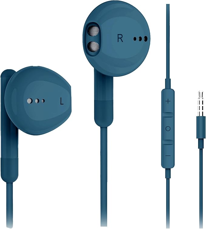 Kimwood Wired Earbuds with Microphone, Wired Earphones in-Ear Headphones HiFi Stereo, Powerful Bass and Crystal Clear Audio, Compatible with iPhone, Android, Computer Most with 3.5mm Jack(Blue)