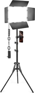LED Video Lighting Kit with Barn Door, Kewaiaa Bi-Color Studio Lights with Tripod Stand, 3000Lux 2500k-8500k Photography Light for Video Recording/Filming/Live Streaming/YouTube/Photoshoot Shooting