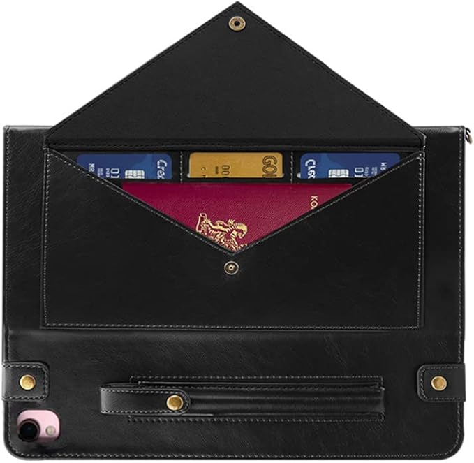 Handbag Case for iPad 10.2" (2019-2021) & iPad Pro/Air 10.5", Techcircle Folio Stand iPad Crossbody Wallet Case with Pencil Holder & Envelope Pocket, Hand Strap+Shoulder Strap Protective Cover, Black
