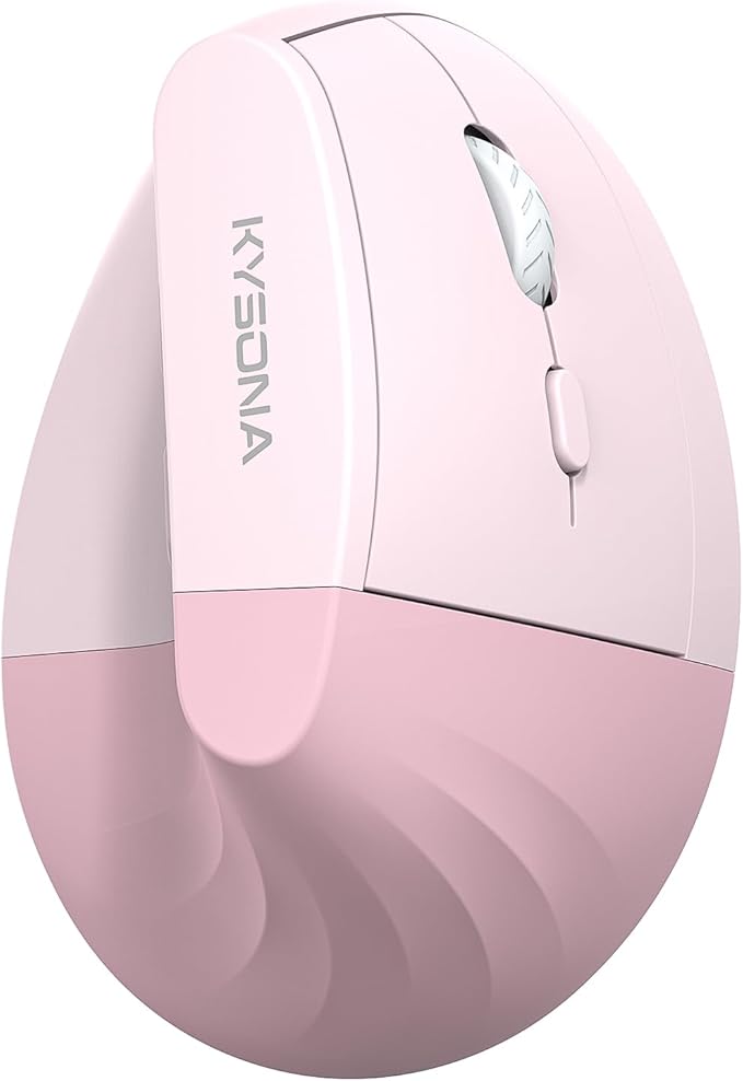 KYSONA EM18 Wireless Ergonomic Vertical Mouse, Ergo Design, Bluetooth Cordless Mouse for Medium/Large Hands, Silent Click, 5-Level Adjustable DPI, Carpal Tunnel Mice for Computer/PC/Mac/Laptop, Pink