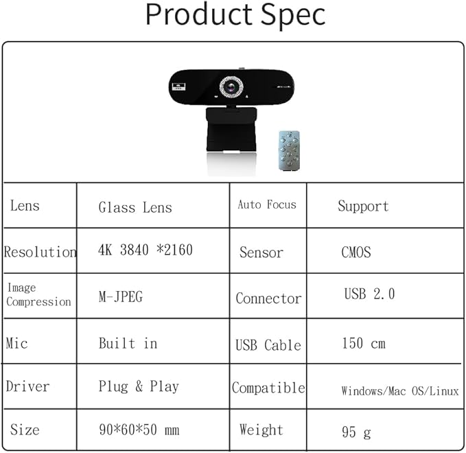 Autofocus Webcam with Privacy Cover (4K)