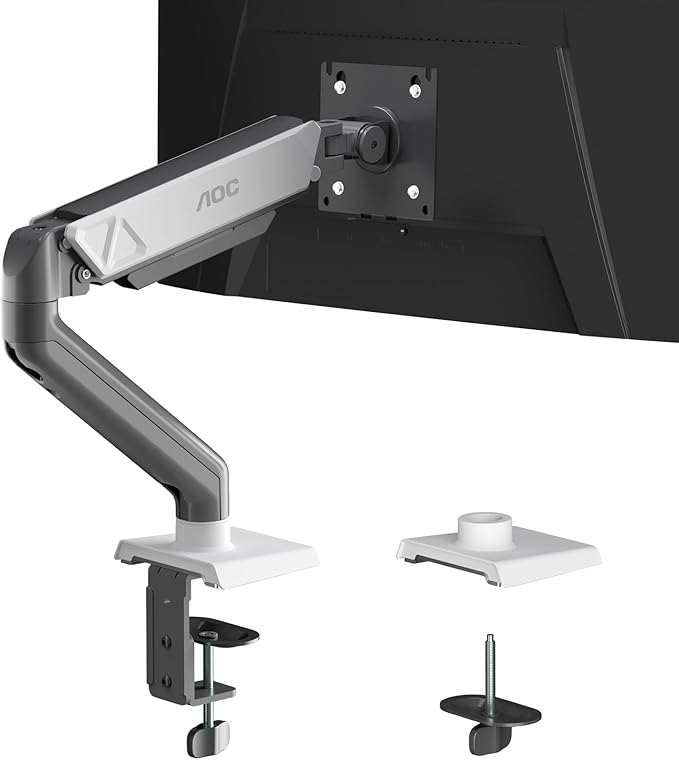 AOC Monitor Mount, Adjustable Single Monitor Arm for 17–32 Inch Screens, Fits 4.4–19.8lbs, Cable Management, VESA 75x75/100x100, C-Clamp & Grommet Base