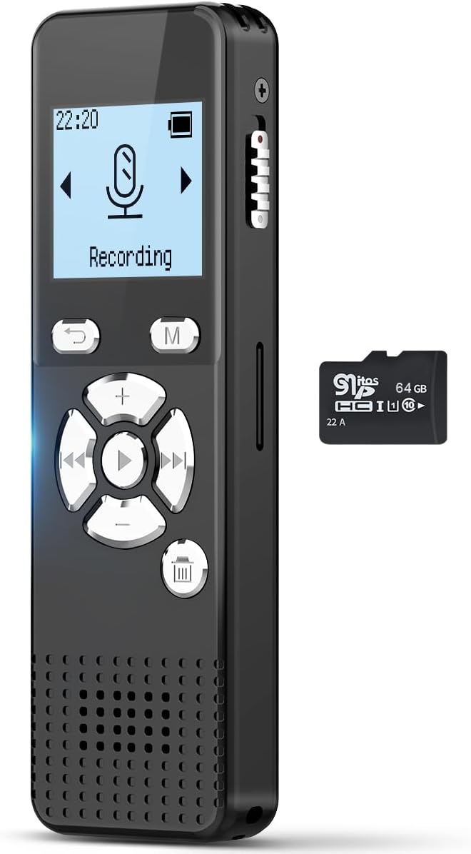 Digital Voice Activated Recorder with Playback - 72GB Audio Recording Device with 5300 Hours Recording Time - Sound Tape Recorder Listening Devices for Lecture with USB Microphone Password