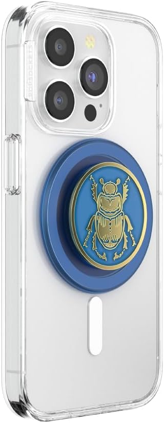 PopSockets Phone Grip for MagSafe, Magnetic Holder, Phone Stand, Blue - Enamel Scarab