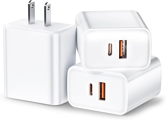 Otovoda USB C Fast Charger Block, 3 Pack 55W Type C Charger Fast Charging Brick, Dual Port USB Wall Chargers Cube for iPhone 17/16/15/14/13/12 Pro Max, iPad