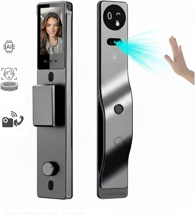 Zonixtec 3D Face Recognition Smart Lock with Camera, AI Palm Vine & Biometric Fingerprint Entry, Tuya App Remote Control, Digital Touchscreen Keypad, 6068 Mortise, Gray Aluminum Alloy