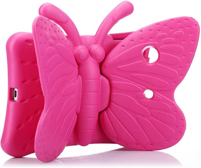 Kids Proof Case for Apple iPad mini 5/4/3/2/1 with Kickstand 3D Cartoon Soft EVA Foam Lightweight Shockproof Cover iPad mini 5th (2019) 4th/3rd/2nd/1st Generation 7.9", Rose Butterfly