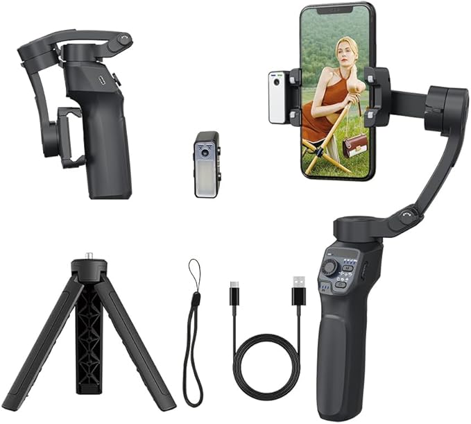3-Axis Gimbal Stabilizer for Smartphone, Handheld Gimbal Tripod for iPhone & Andriod with Fill Light, AI Auto Face/Object Tracking, Foldable Rotating Stabilizer for Phone Video Recording, Vlogging