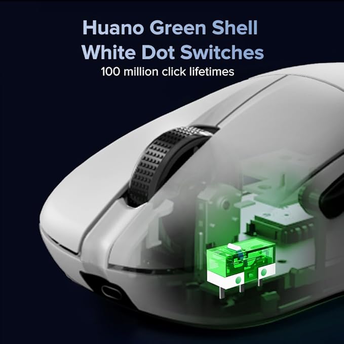 DELUX M500PRO Lightweight Wireless Gaming Mouse, 58.5g Lightweight, PAW3395 Sensor, 8000Hz Polling Rate, Huano Switches, Magnetic Charging Dock, RGB, Tri-Mode, 26000 DPI for PC Laptop Gamers (White)