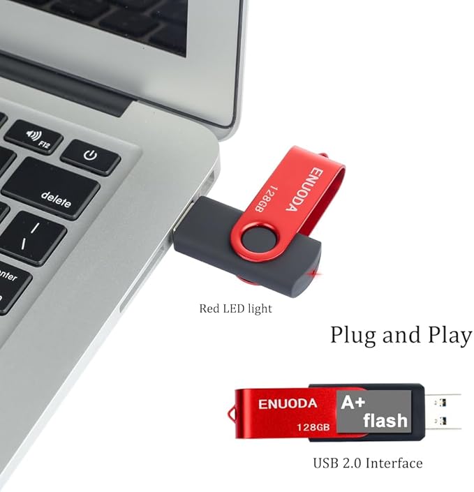 128GB Flash Drive ENUODA Thumb Drive 128GB Swivel Design USB 2.0 Memory Stick Data Storage Jump Drive Pen Drive for Laptop PC Computer (1 Pack, Red)