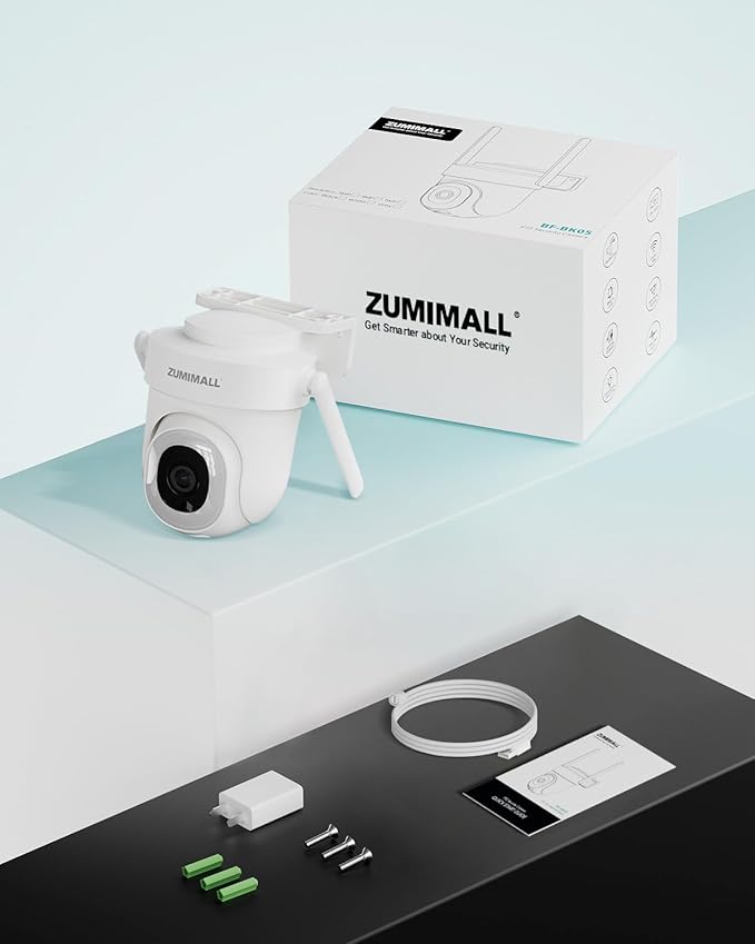 ZUMIMALL 2K Wired Camera for Home Security, 2.4G/5G WiFi Outdoor Camera, 3MP, 24/7 Recording, AI Motion Detection, Cloud & SD Card Storage, 2-Way Audio, 360° PTZ Auto Tracking, Work with Alexa
