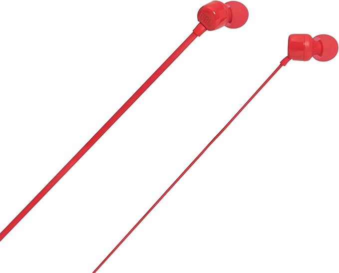 JBL Tune 110 - Wired in-Ear Headphones with JBL Pure Bass Sound, 1-Button Remote, Microphone and Tangle-Free Flat Cable (Red)