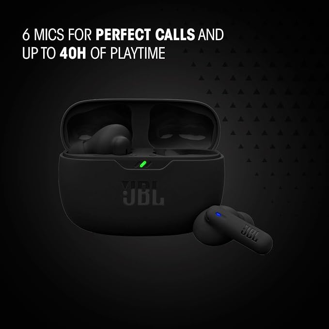 JBL Vibe Beam 2 - True Wireless Noise Cancelling Earbuds with JBL Pure Bass Sound & Smart Ambient Technology, 4mics for Crisp, Clear Calls, up to 40Hrs of Playback, IP54 Dust & Water Resistant (Blue)