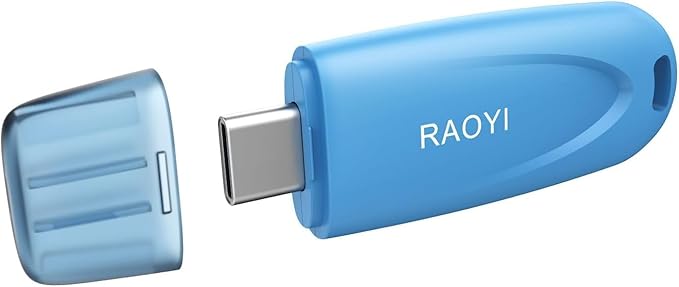 RAOYI 128GB Type-C Flash Drive USB 3.0 USB C Flash Drive Type C Thumb Drive Portable Memory Stick with Keyring Hole High-Speed Pen Drive for Laptop Smartphone Tablet Mac USB-C Devices, Blue