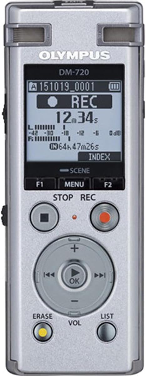 OM SYSTEM Olympus Voice Recorder DM-720 with 4GB, Micro SD Slot, USB Charging, Direction PC Connection, Transcription Mode, Silver