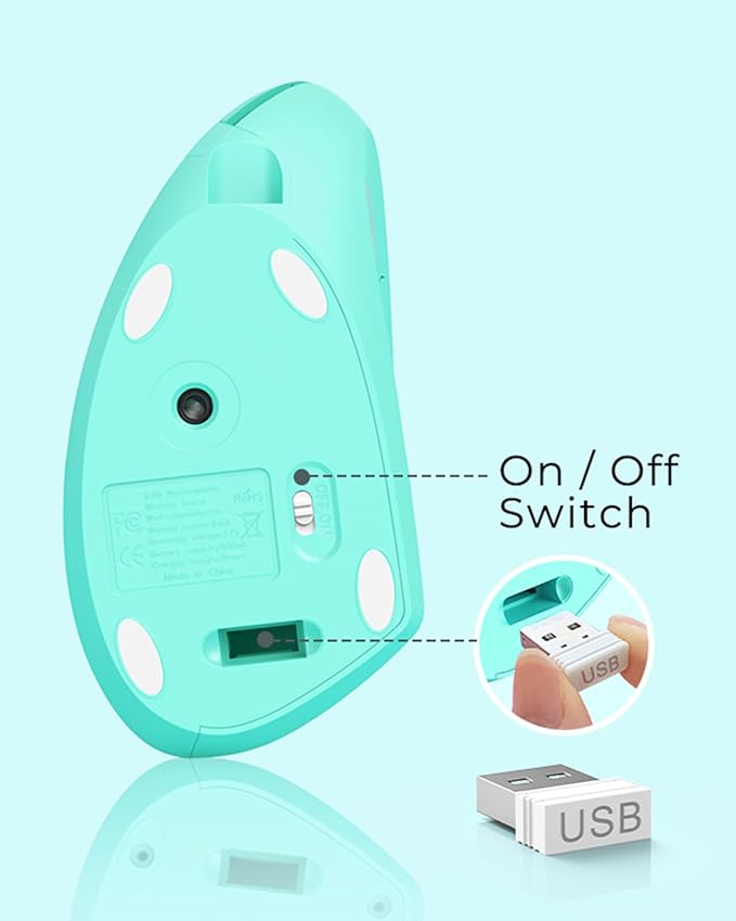 Lekvey Ergonomic Mouse, Vertical Wireless Mouse Rechargeable 2.4 GHz Optical Carpal Tunnel Mouse : 800/1200 / 1600 DPI, 6 Buttons, for Laptop, PC, Mac, Computer, Desktop, Notebook etc, Green
