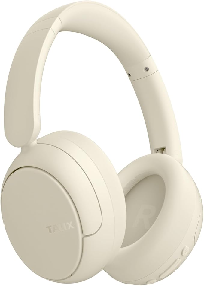 TALIX H30 Hybrid Active Noise Cancelling Headphones, 110H Playtime Hi-Res Audio Bluetooth 6.0 Wireless Over Ear ANC Headphones for Commute/Workout/Gym (Off-White)