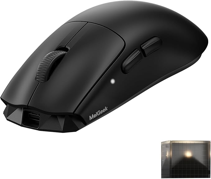 MelGeek Horus Lightweight Mouse, Wireless Gaming Mouse, 49g, 8K Polling, 30K DPI Sensor, 215 Hr Battery, 2.4G/USB-C, with Light Receiver, Fit for Medium and Large Hands - Black