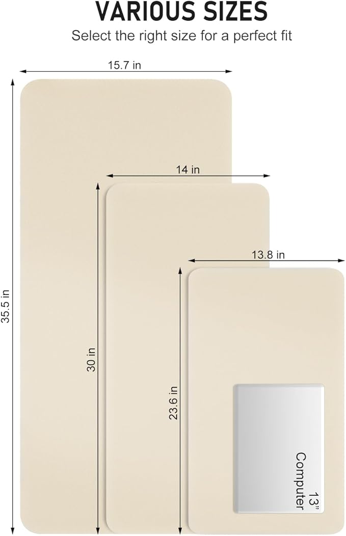 Desk Pad, 35.5" x 17" PU Leather Non-Slip Desk Mat Large Mouse Pad for Desktop, Waterproof Laptop Computer Writing Mat for Office, Home, Work, Gaming, Beige