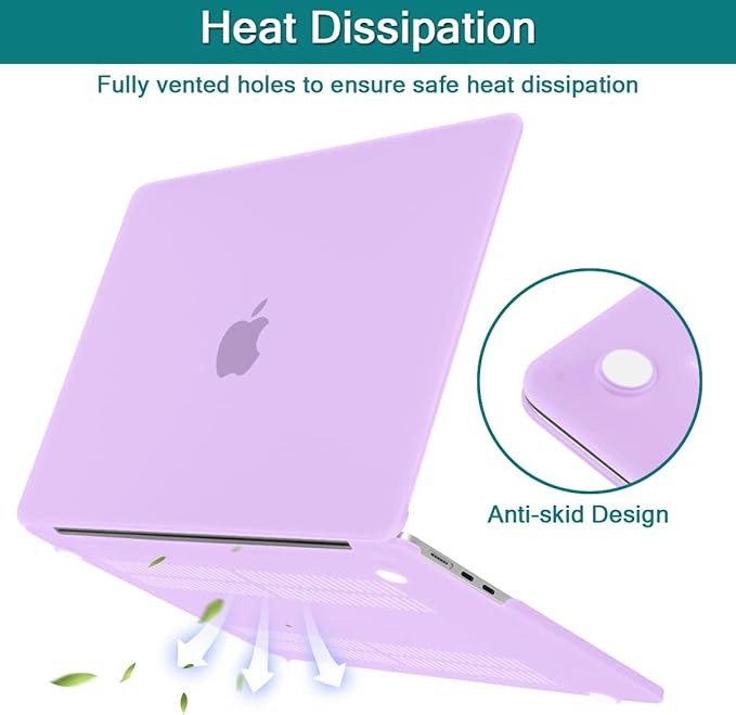 Teryeefi Compatible with MacBook Air 13.6 inch M2 M3 M4 M5 Case 2022-20252026 Model A2681/A3113/A3240/A3449, Laptop Hard Shell Case & Keyboard Cover & USB 3.0 Adapter, Frosted Purple