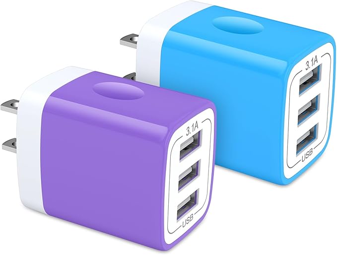 USB Charger Plug, HOOTEK 2Pack 3.1A 3-Multi Port USB Wall Charge Brick Adapter Charging Block Cube Box for iPhone 17/16e/16/15/14/13 Pro Max/12/XS/X iPad Samsung Galaxy A17 A16 A56 A15 5G S25 S24 S23