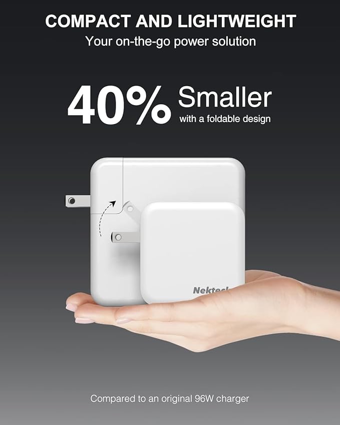 Nekteck 100W GaN USB C Fast Charger (3-Port) - PD 3.0 & QC 3.0 Compact Wall Charger for MacBook Pro/Air, iPhone 17/16/15, iPad, Galaxy S25/S24, PixelBook, Steam Deck, Laptops and More - Foldable