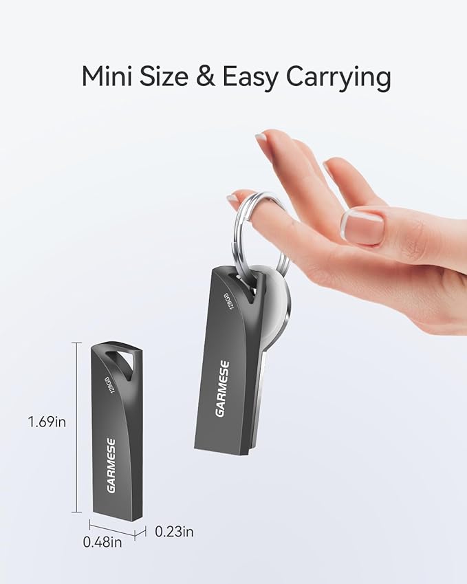 128GB USB 3.0 Flash Drive, Metal Waterproof & Slim Portable Memory Stick with Keychain Hole, Thumb Drive for PC/Laptop/Car/Travel Data Storage - Gray