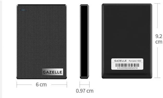 GAZELLE High-Speed 1TB Ultra Slim Portable External Hard Drive - 2-in-1 Type C & USB 3.0, Compatible with PC, Mac, Laptop, PS4, Xbox, iPad, Tablet, Mobile (Black) - 1 Year Warranty