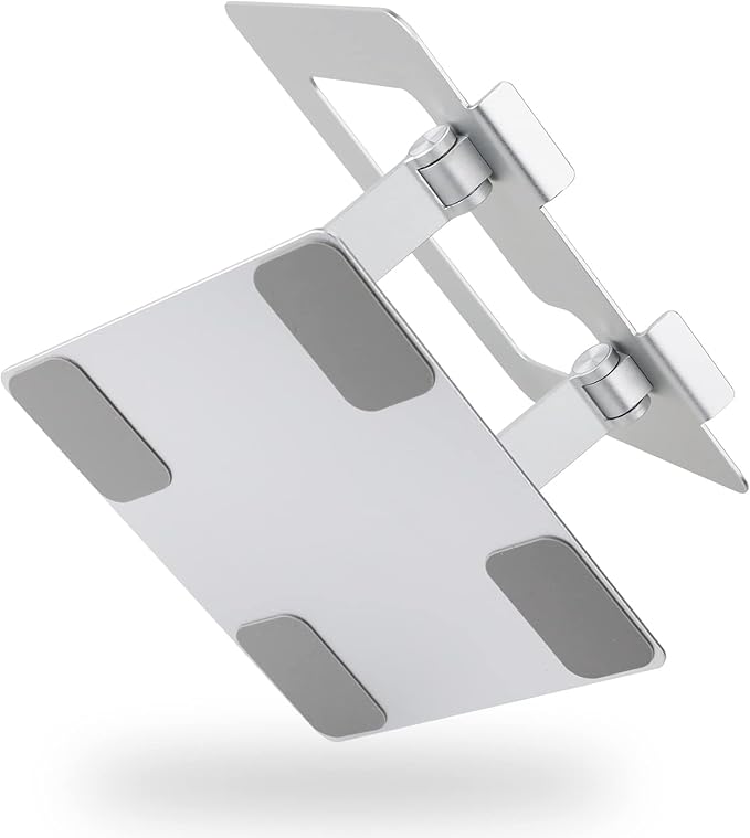 Amazon Basics Sturdy and Portable Ergonomic Laptop Stand for Desk, Height Adjustable Riser with Ventilated Cooling, Foldable, Fits all Laptops up to 15.6 Inch, Silver